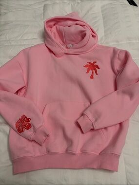 Pink Palm Puff Pink Beach Hoodie